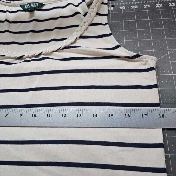 Lauren Ralph Lauren Midi Dress Women Large White Striped Y2K Sleeveless Preppy - Picture 7 of 10